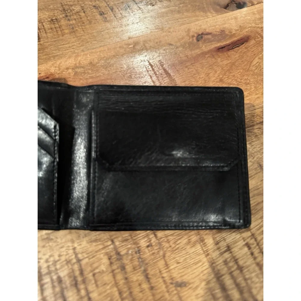 Kenwood Black Leather Bifold Wallet Coin‎ Pocket Vintage Men's Wallet